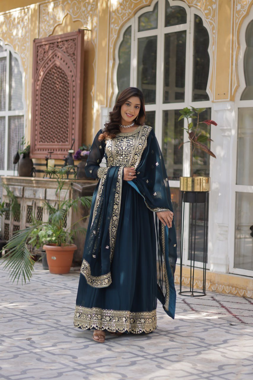 Women's Luxurious Plum Velvet Anarkali Gown with Heavy Gold Zari & Sequin Embroidery – Perfect for Weddings & Grand Festivities - Image 11